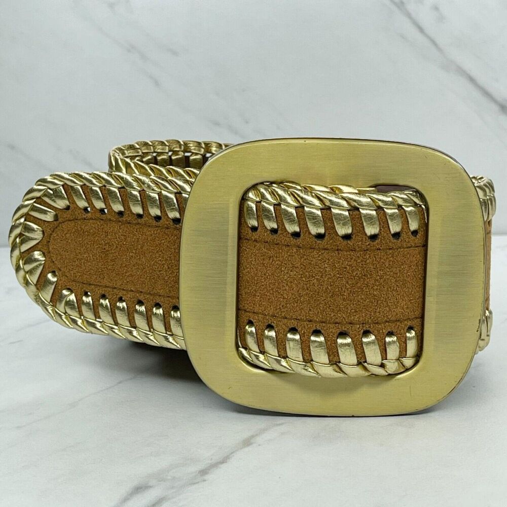 Brown Faux Suede Stretch Belt Metallic Gold Lacing Large/XL (L/XL) ✨
